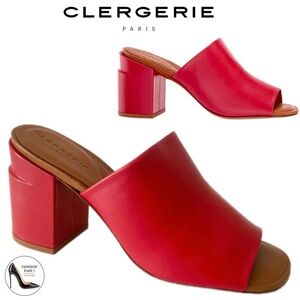 ROBERT CLERGERIE ALLEGRIA MULE RED LEATHER block Heel Open Toe Slip On Sandals